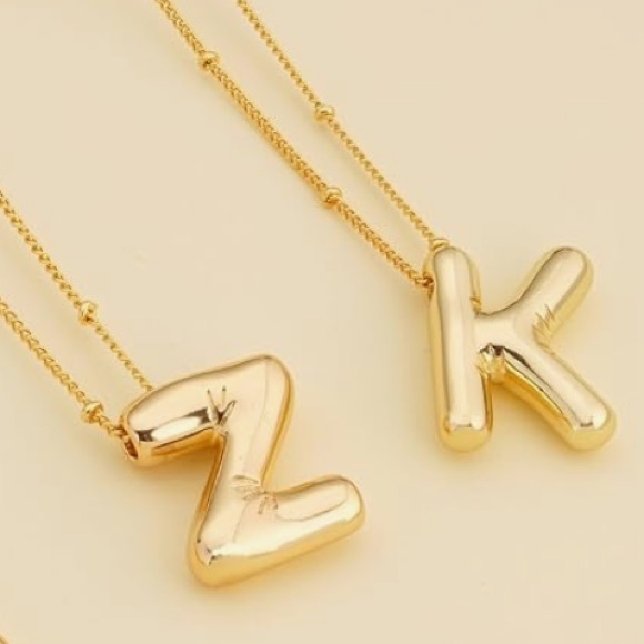 18 KT Gold Plated Bubble Initial All Letters Available Necklace New 17” - Picture 7 of 12